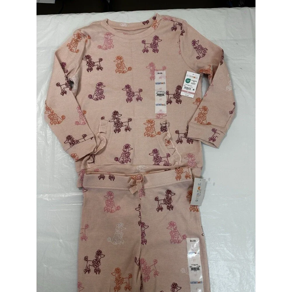 Garanimals Girls Pink Poodle Graphic Print Knit 2-Piece Pajama Set 5T